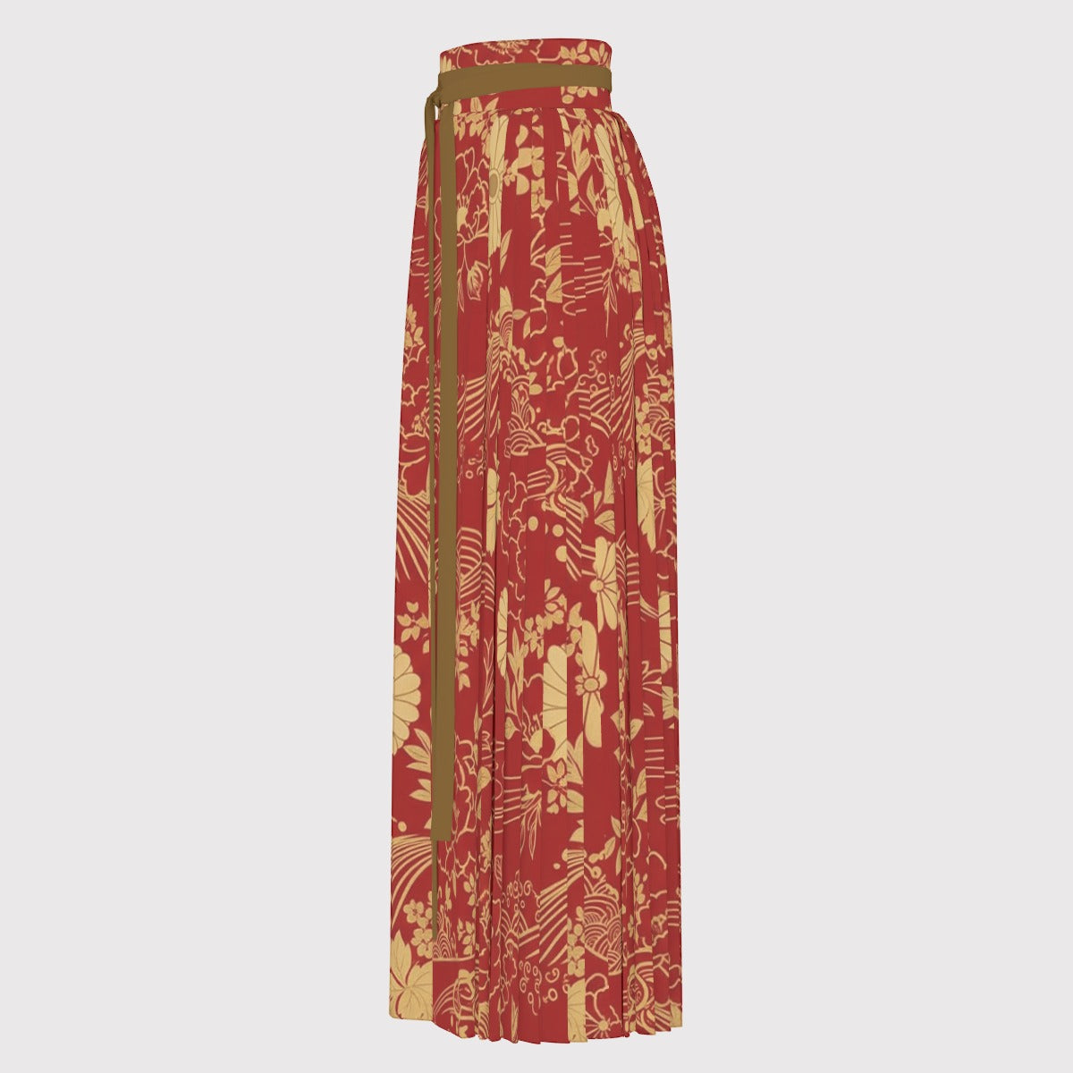 Red Golden Japanese Long Skirt with Tie Waist | Tengura Store