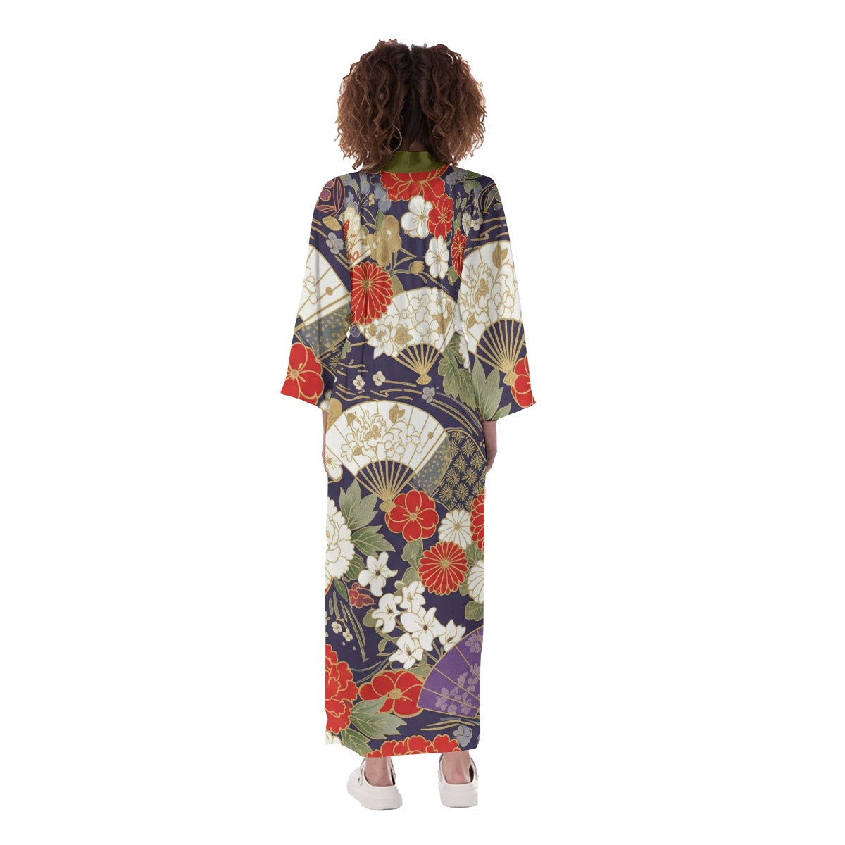 Colorful Fan Pattern Long Japanese Kimono | Tengura Store