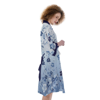 Floral Japanese Kimono Cardigan Robe Light Blue | Tengura Store