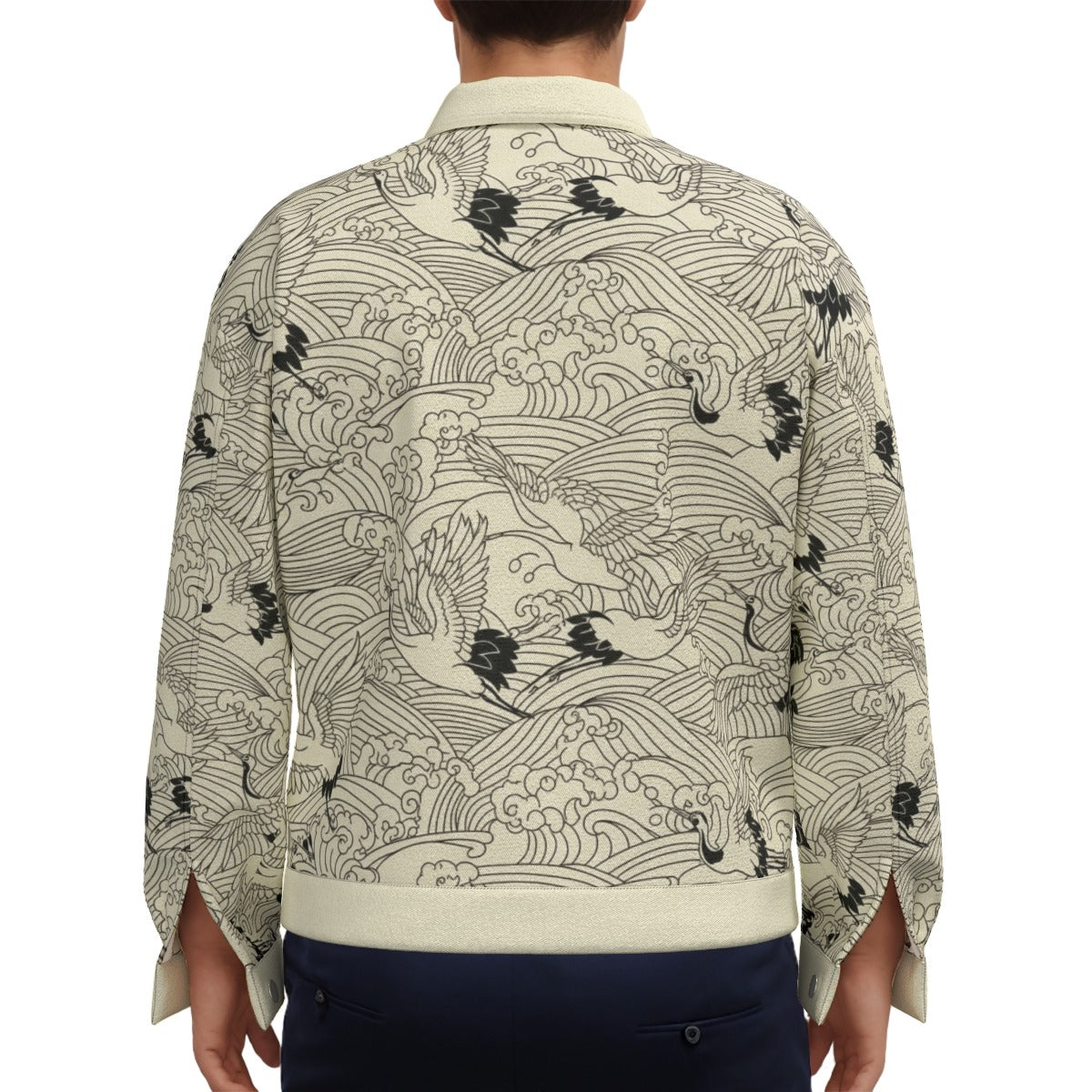 Cranes and Waves Denim Jacket - Japanese Symbol of Longevity | Tengura Store