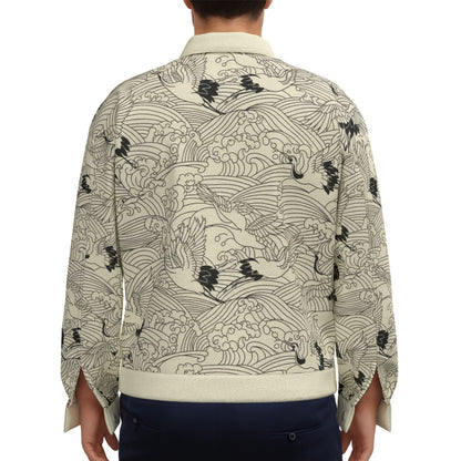 Cranes and Waves Denim Jacket - Japanese Symbol of Longevity | Tengura Store
