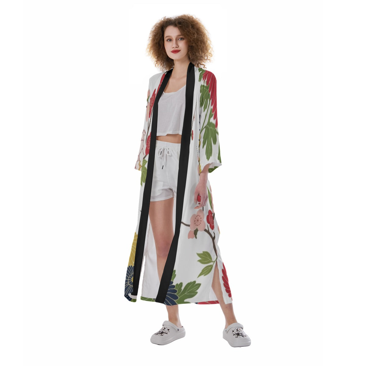 White Chrysanthemum Floral Japanese Kimono | Tengura Store