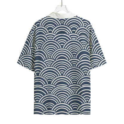 Seigaiha Wave Pattern Short Sleeve Shirt Traditional Japanese Ocean Motif | Tengura Store