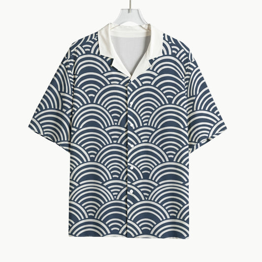 Seigaiha Wave Pattern Short Sleeve Shirt Traditional Japanese Ocean Motif | Tengura Store