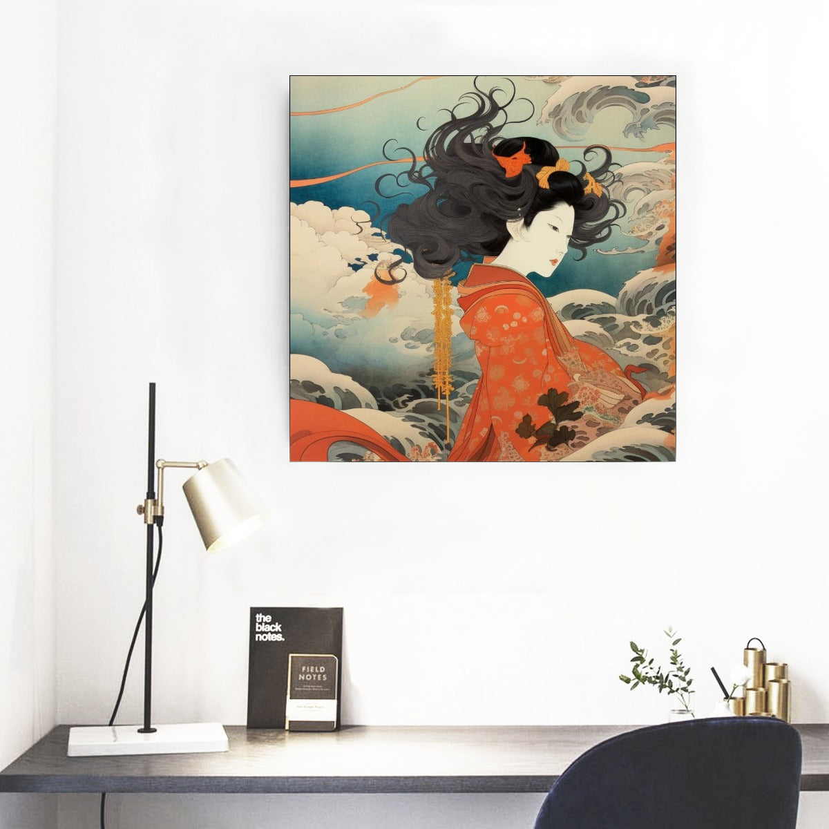 Leinwandbild „Japanese Kimono Woman Ocean Wind Art“ | Tengura Store