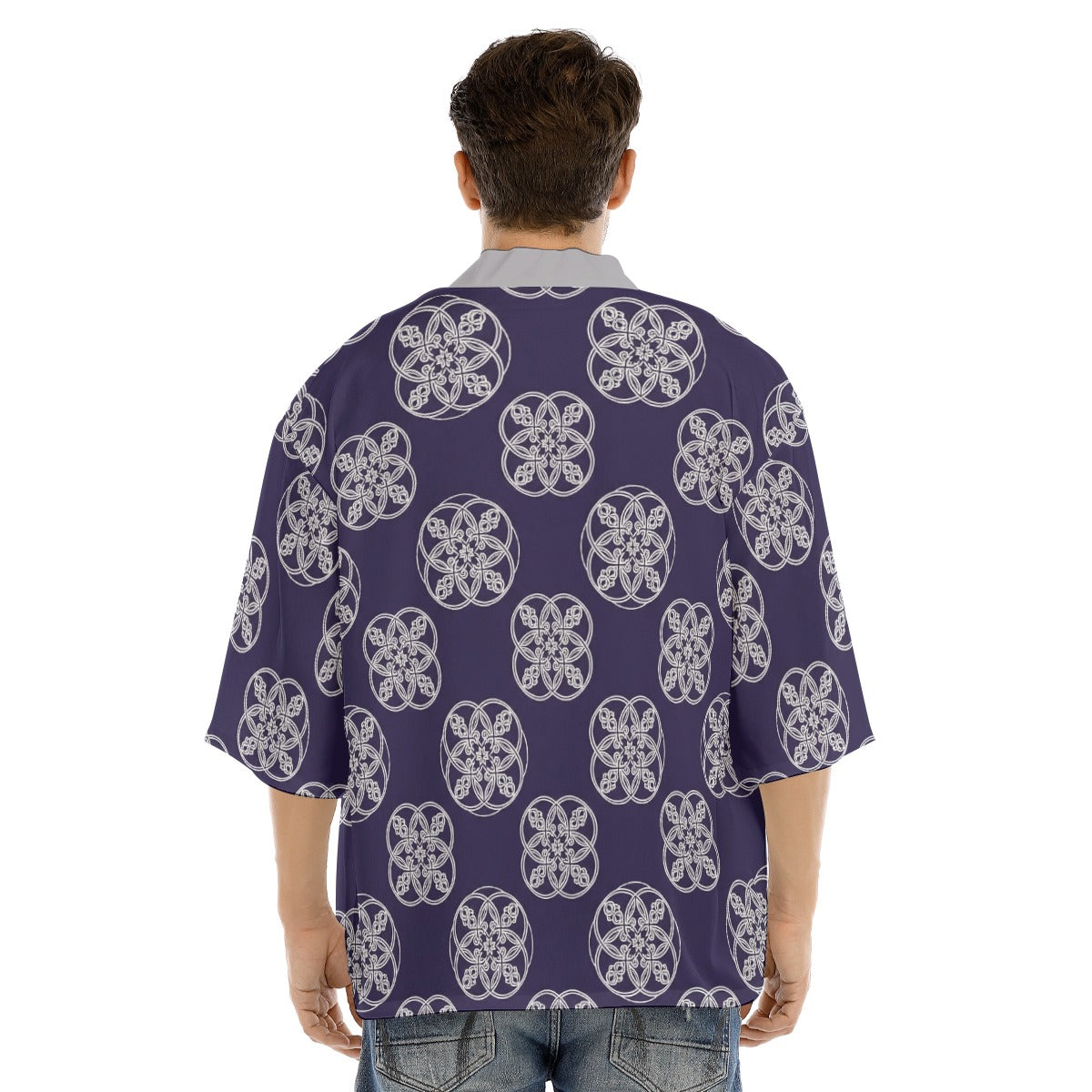 Navy Haori Jacket for Men with Mon Pattern | Tengura Store