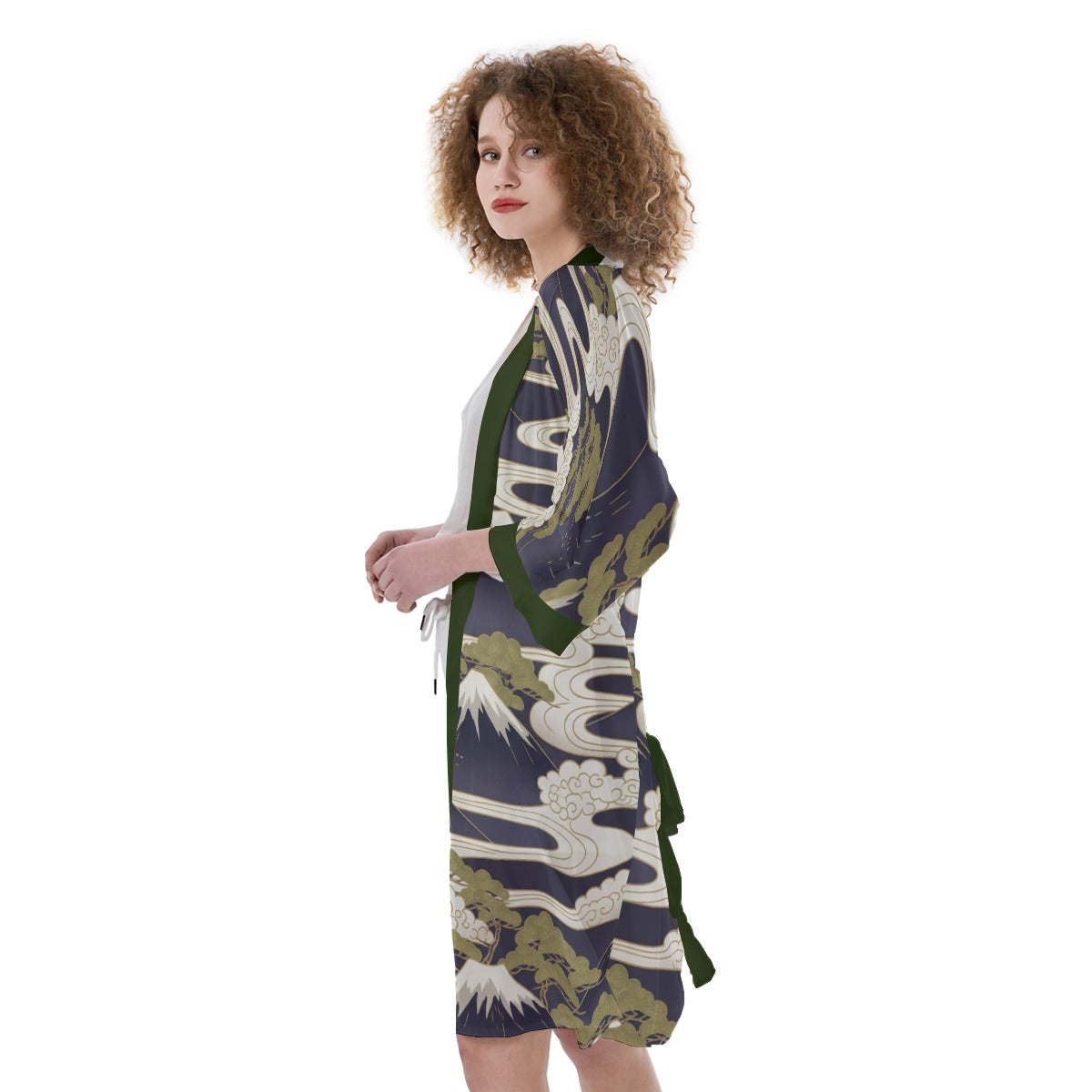 Mount Fuji Cloud Kimono Green Trim | Tengura Store