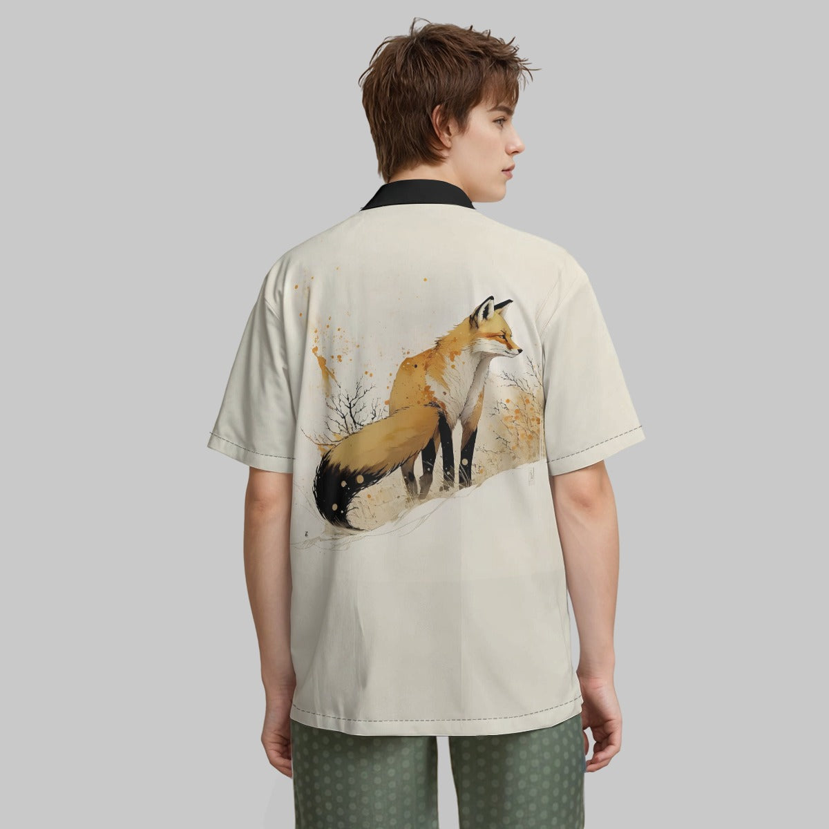 Kitsune Spirit Button Up Shirt Japanese Fox Symbol | Tengura Store
