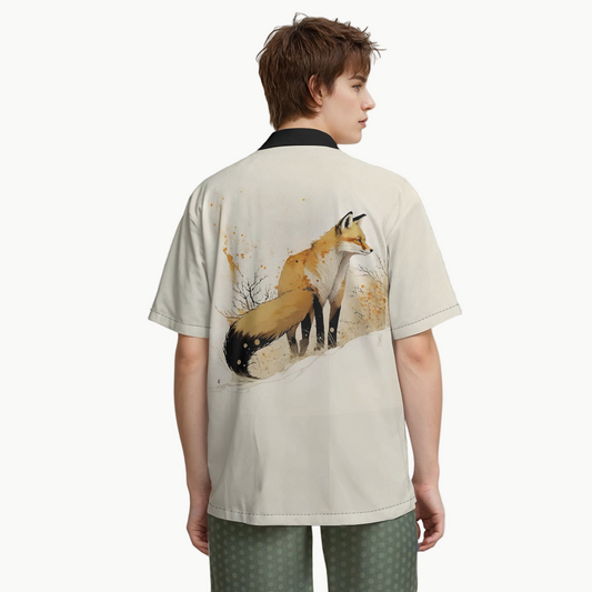 Kitsune Spirit Button Up Shirt Japanese Fox Symbol | Tengura Store