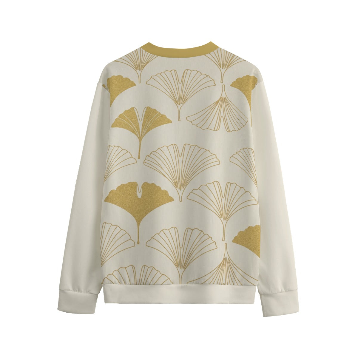 Gold Ginkgo Leaf Print Cream Sweatshirt | Tengura Store