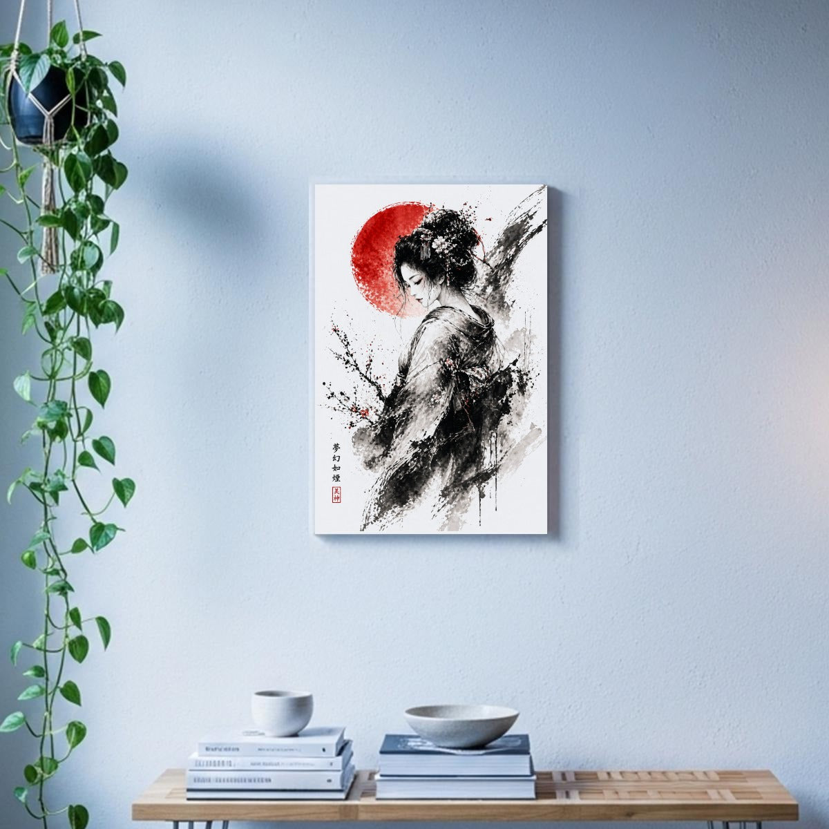Dreaming Geisha Sumi-e Canvas Print White | Tengura Store