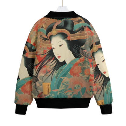 Japanese Geisha Portrait Art Bomber Jacket | Tengura Store