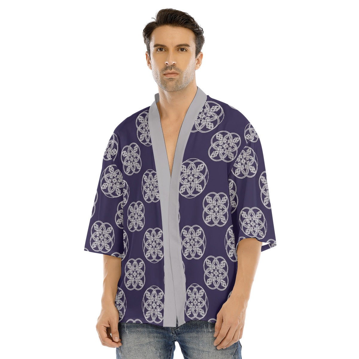 Navy Haori Jacket for Men with Mon Pattern | Tengura Store