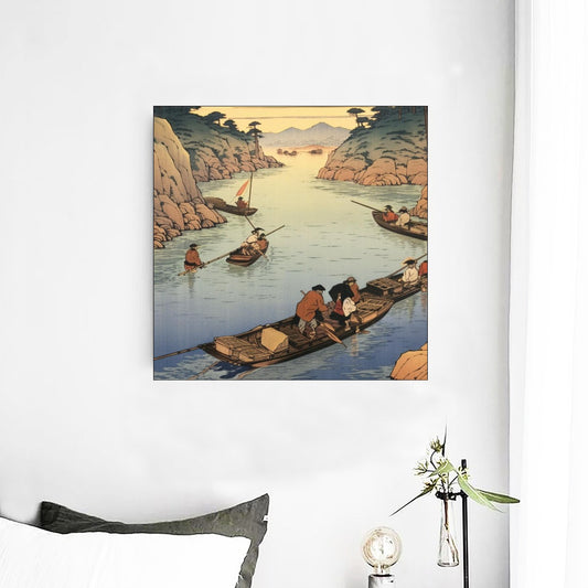 Traditional Japanese River Life Art Canvas