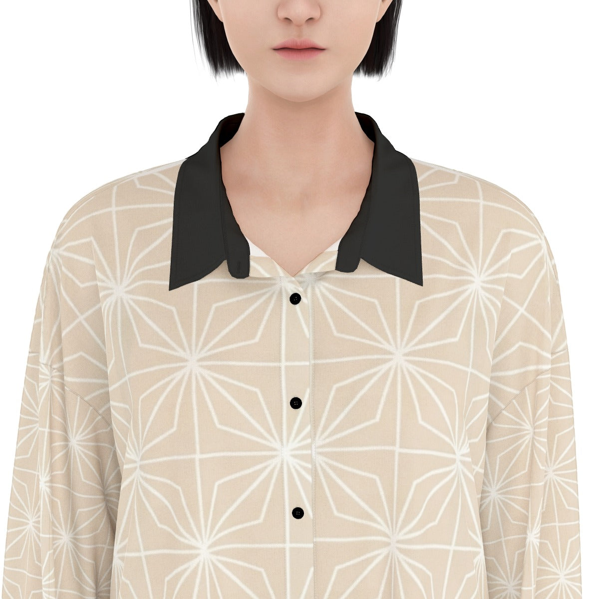 Shirt Dress Asanoha Beige Japanese Geometry | Tengura Store