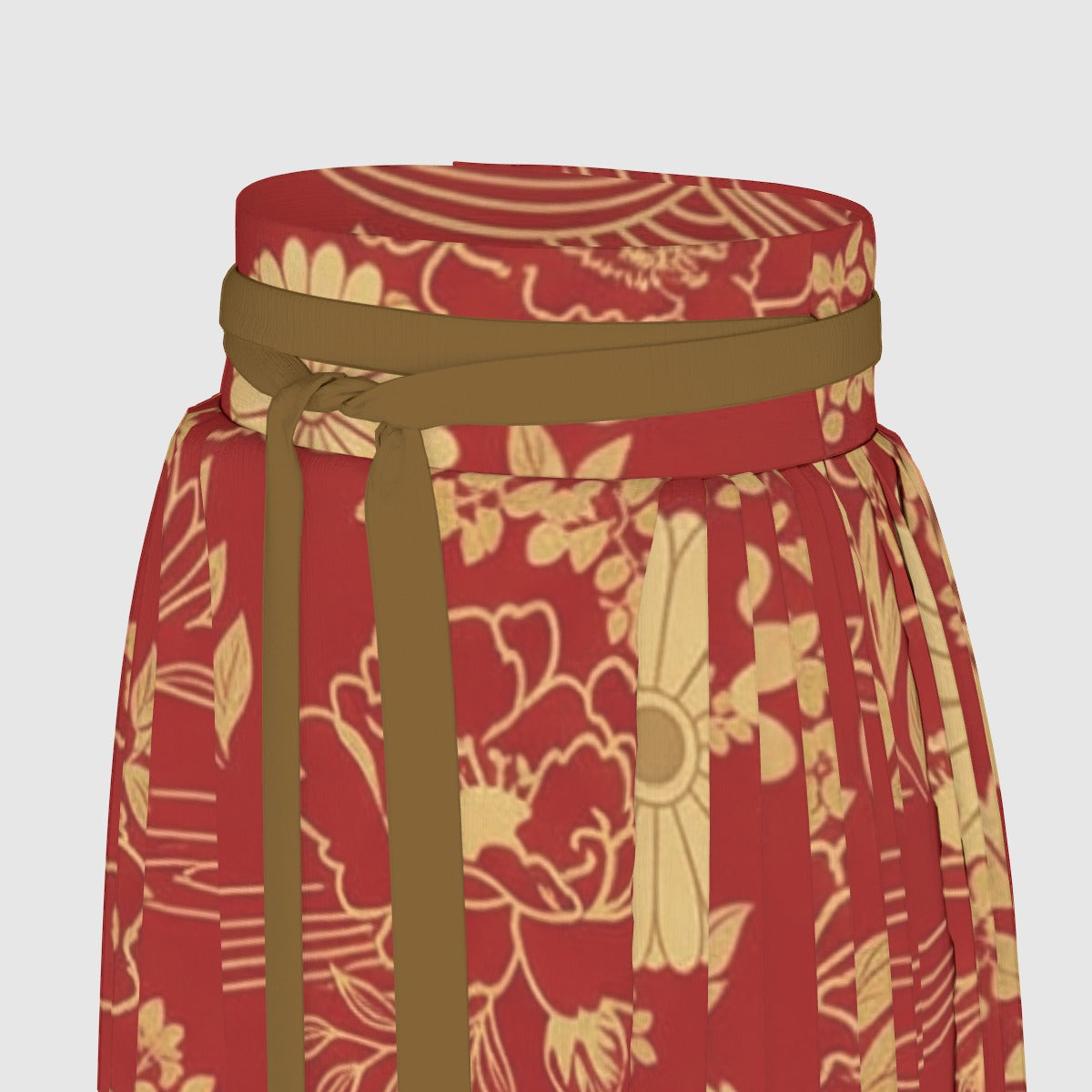 Red Golden Japanese Long Skirt with Tie Waist 2XL | Tengura Store
