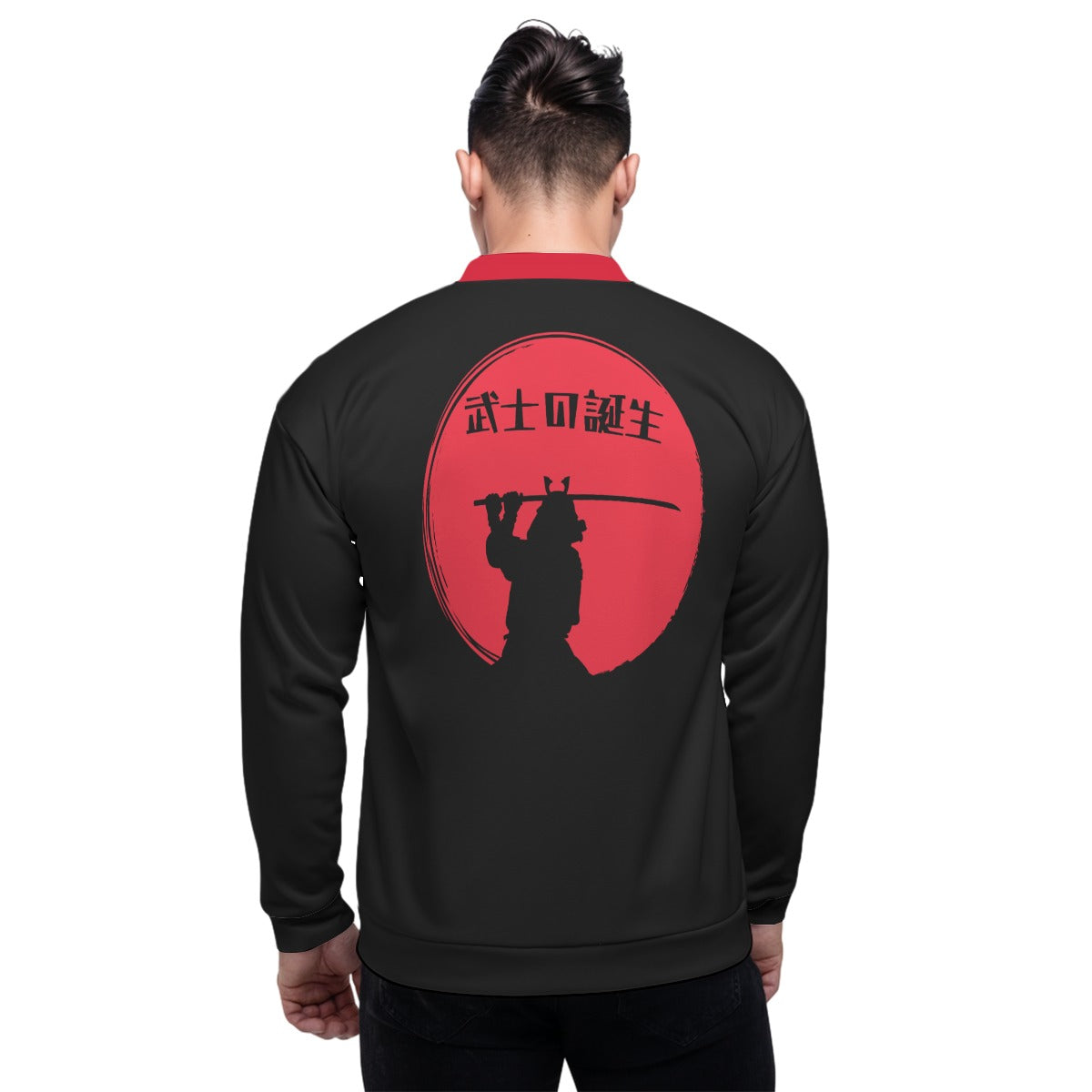 Black Samurai Varsity Jacket with Red Rising Sun Design | Tengura Store