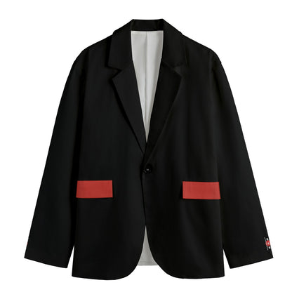 Men's Japanese Lapel Blazer| Rise of the Crane Sumi-e Graphic | 245GSM Cotton White | Tengura Store