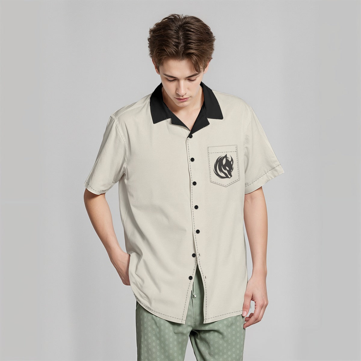 Kitsune Spirit Button Up Shirt Japanese Fox Symbol | Tengura Store