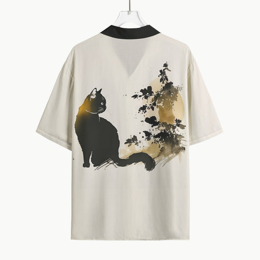 Midnight Cat Shirt - Japanese Ink Wash Art | Tengura Store