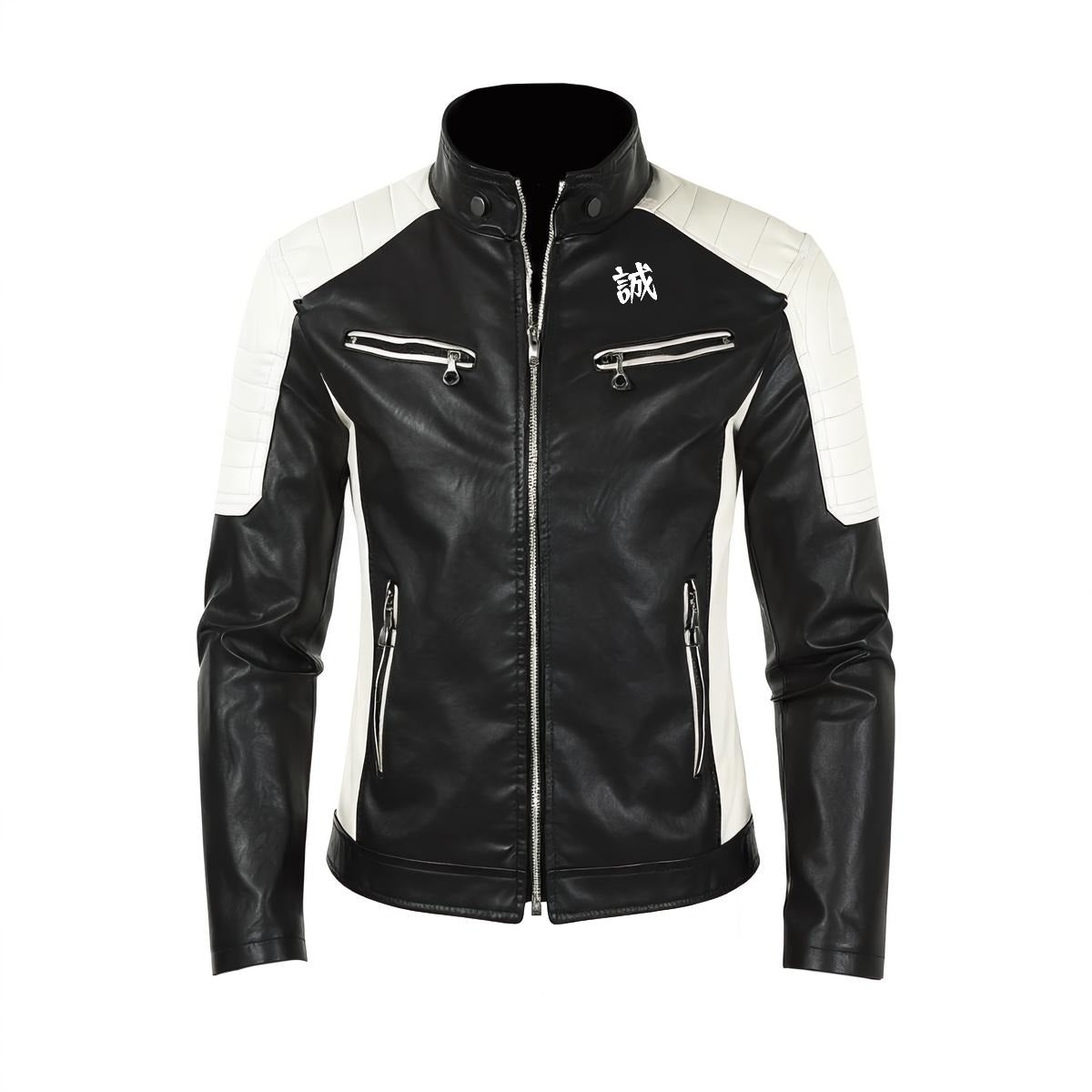 Samurai Code Men's Leather Jacket with Kanji Sincerity | Tengura Store
