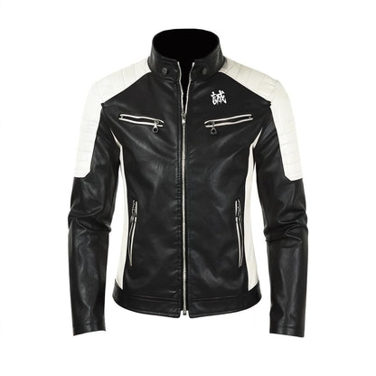 Samurai Code Men's Leather Jacket with Kanji Sincerity | Tengura Store