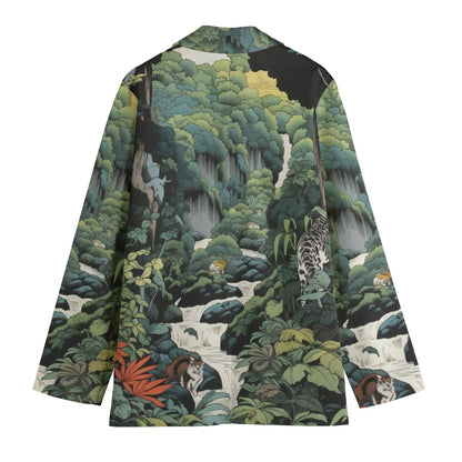 Japanese Jungle Blazer - Leopard & Tropical Forest Print Jacket