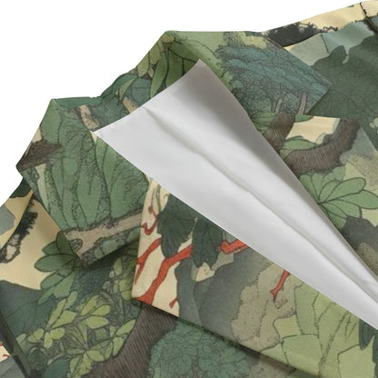 Japanese Women Forest Blazer - Deer & Mountain Landscape Print