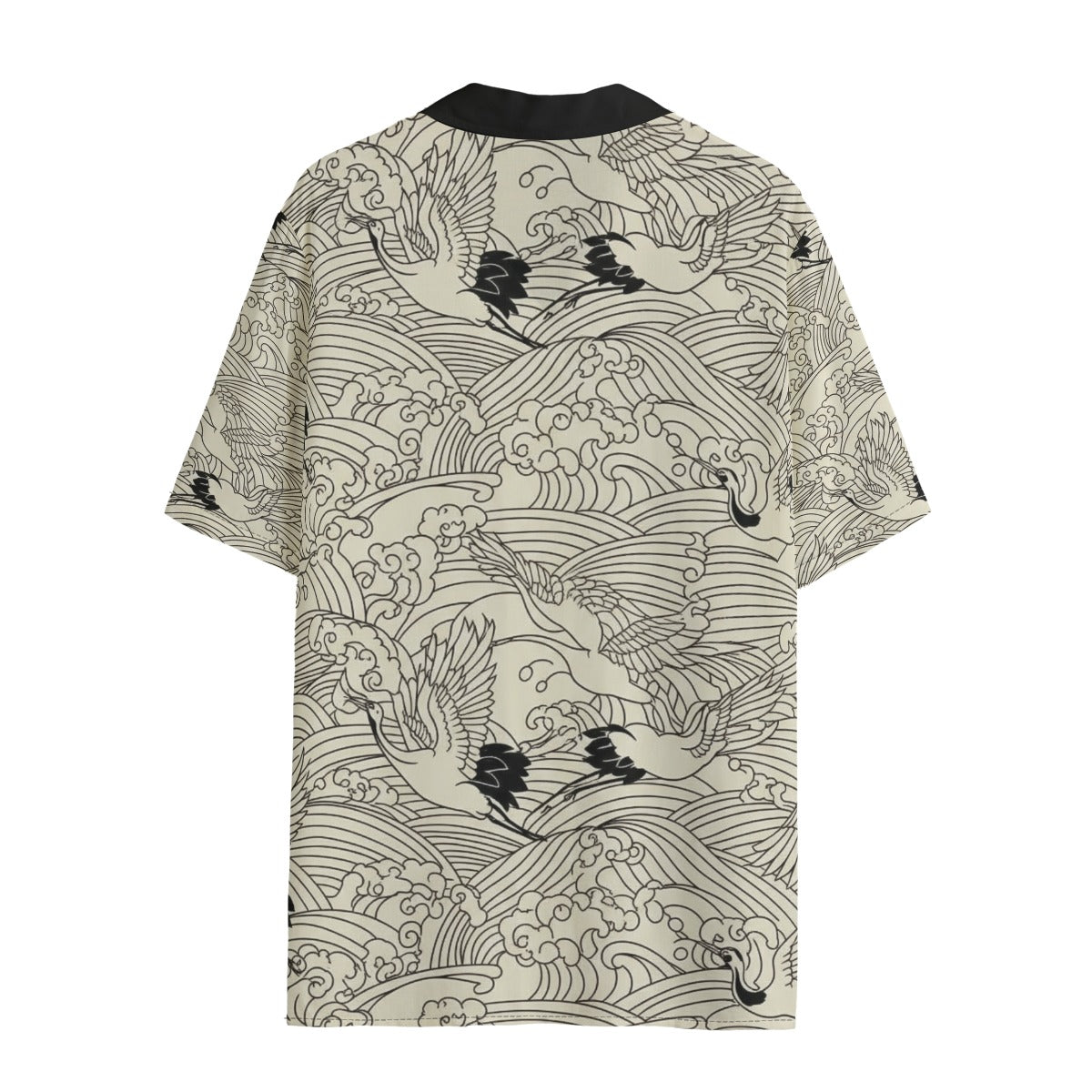 Japanese Waves and Crane Hawaii-Style Shirt Traditional Ukiyoe Design | Tengura Store