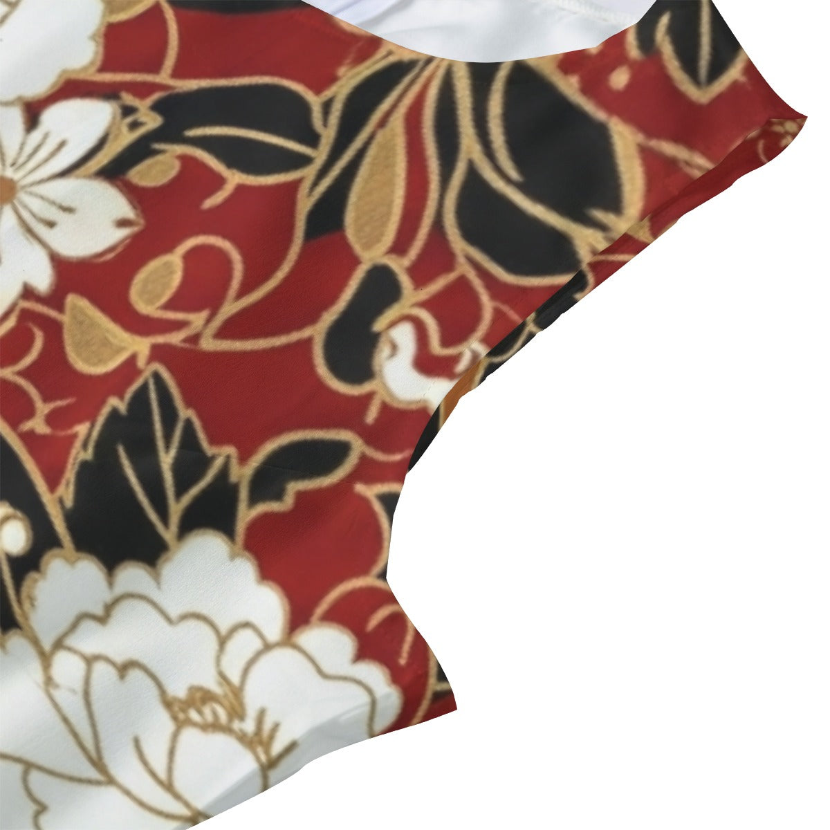 Red Black Sleeveless Maxi Dress with Japanese Garden Print | Tengura Store