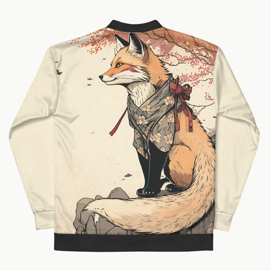 Kitsune Spirit Bomber Jacket - Fox Kimono-Style Art Print 3XL | Tengura Store