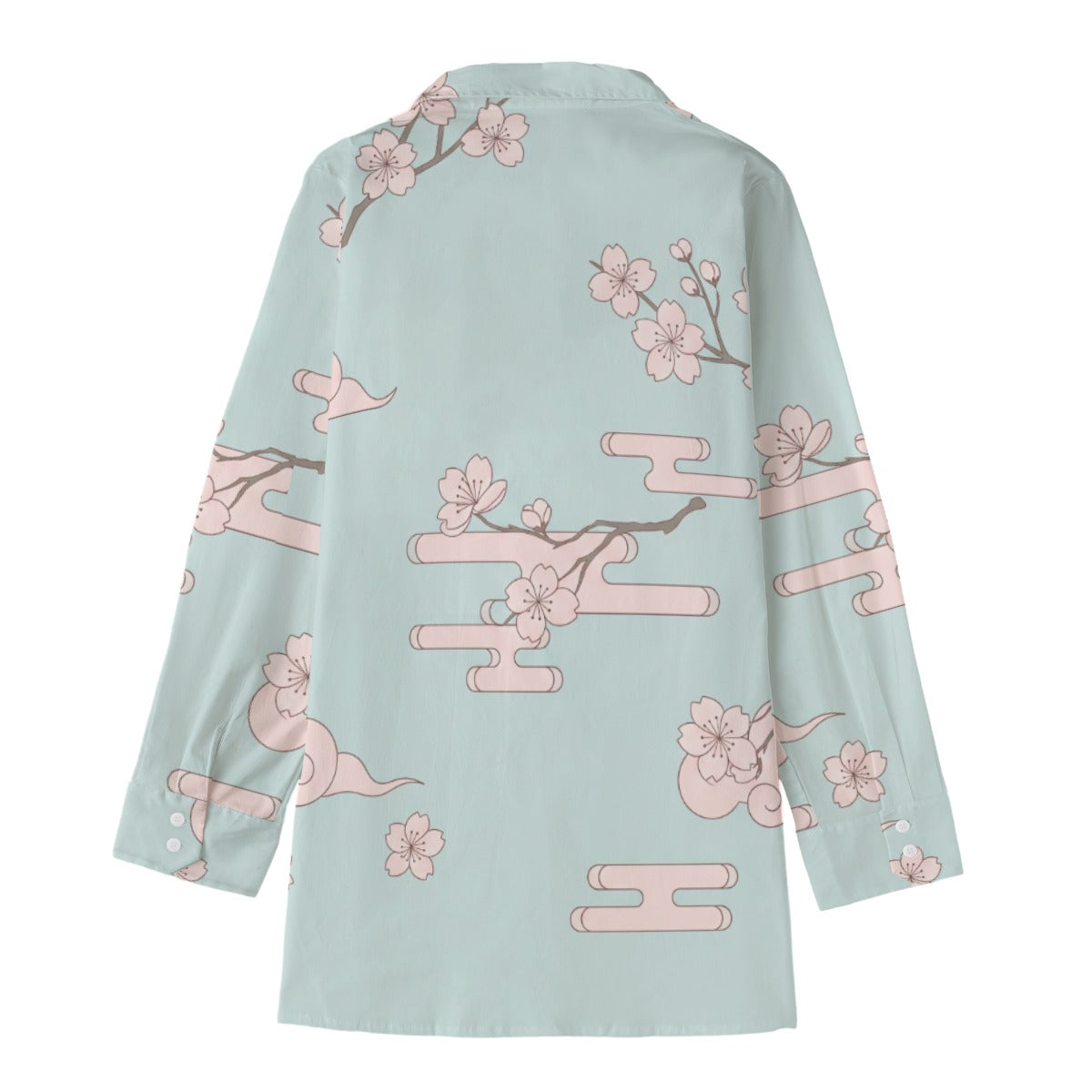 Blusa Blue Sakura com botões – estampado de flor de cerejeira japonesa | Tengura Store