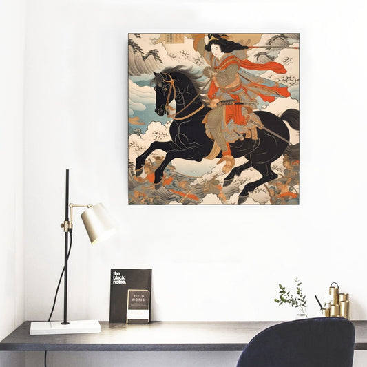 Japanese Female Warrior Horseback Art Canvas