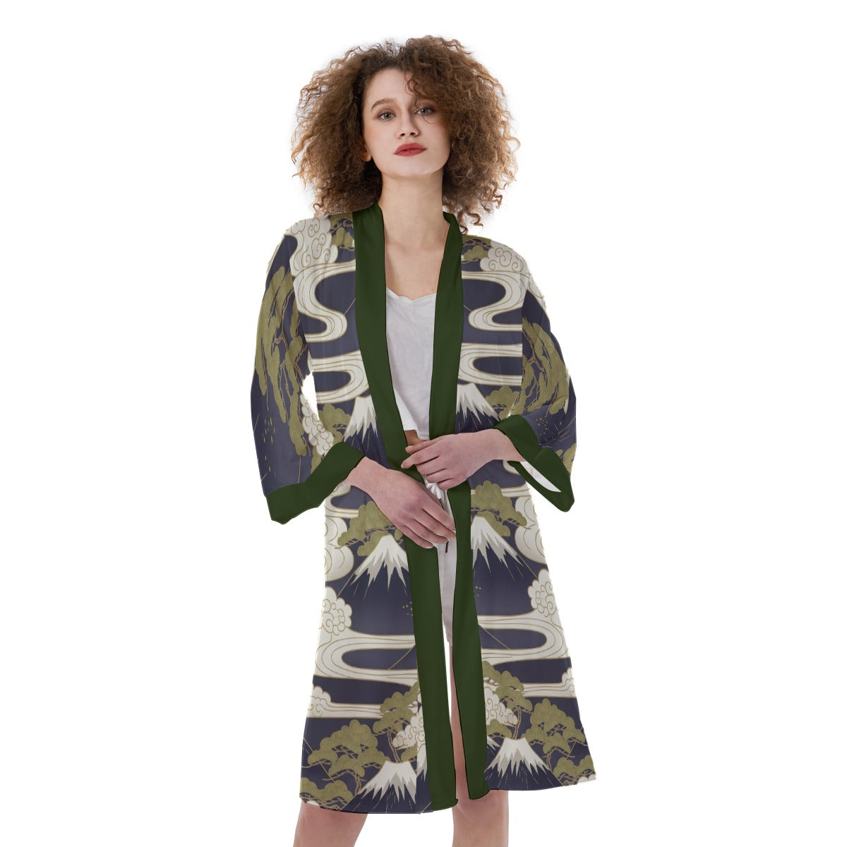 Mount Fuji Cloud Kimono Green Trim | Tengura Store