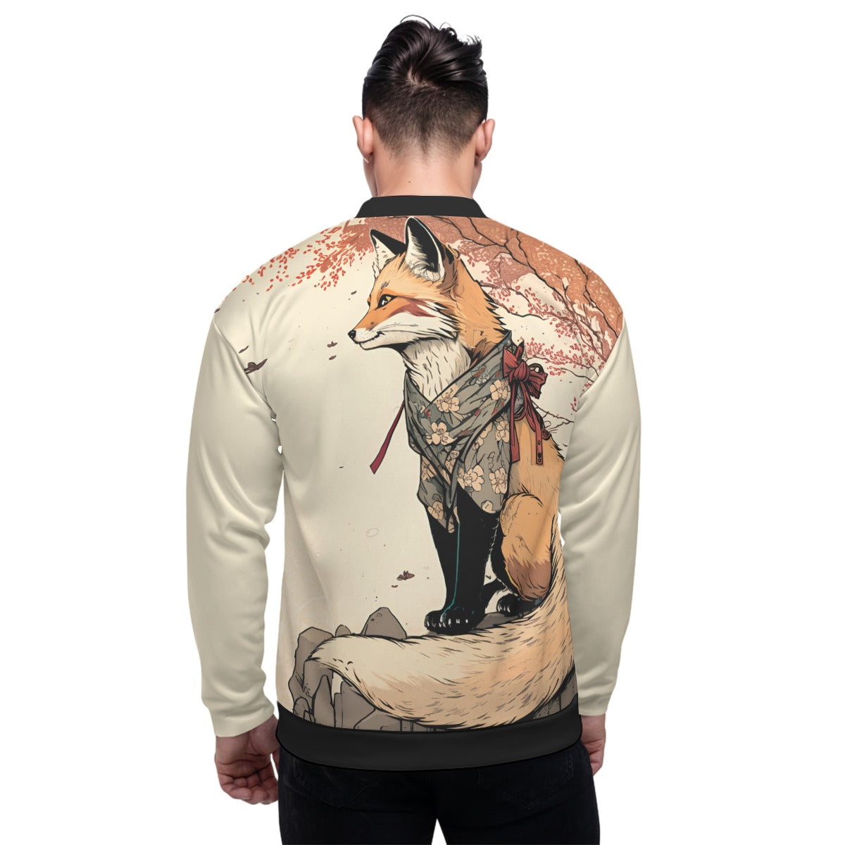 Kitsune Spirit Bomber Jacket - Fox Kimono-Style Art Print | Tengura Store