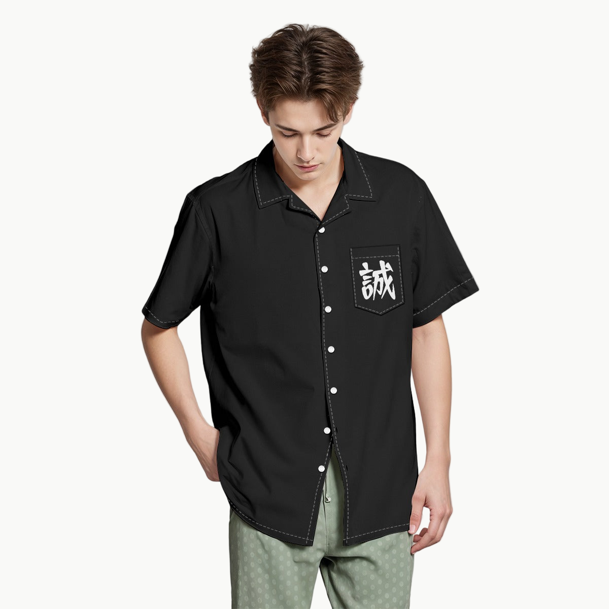 Sincerity Kanji Pocket Shirt Japanese Calligraphy Streetwear Style | Tengura Store