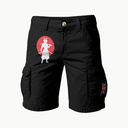 Men's Cargo Shorts - Rising Sun Samurai Silhouette | Tengura Store