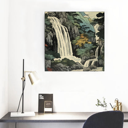 Toile japonaise paysage de montagne avec cascade | Tengura Store