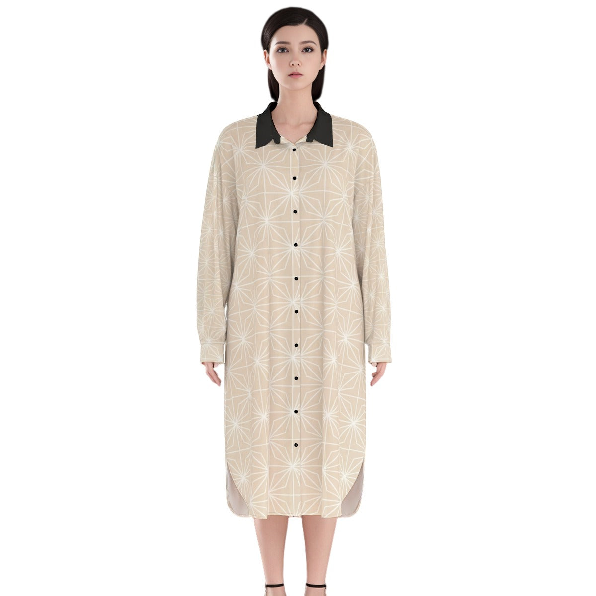Shirt Dress Asanoha Beige Japanese Geometry | Tengura Store