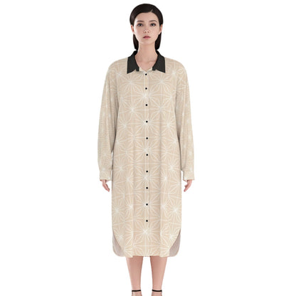 Shirt Dress Asanoha Beige Japanese Geometry | Tengura Store