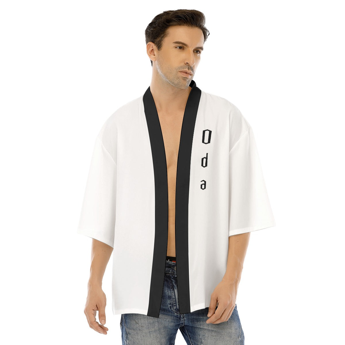 White Kimono Style Shirt Oda Clan Crest | Tengura Store