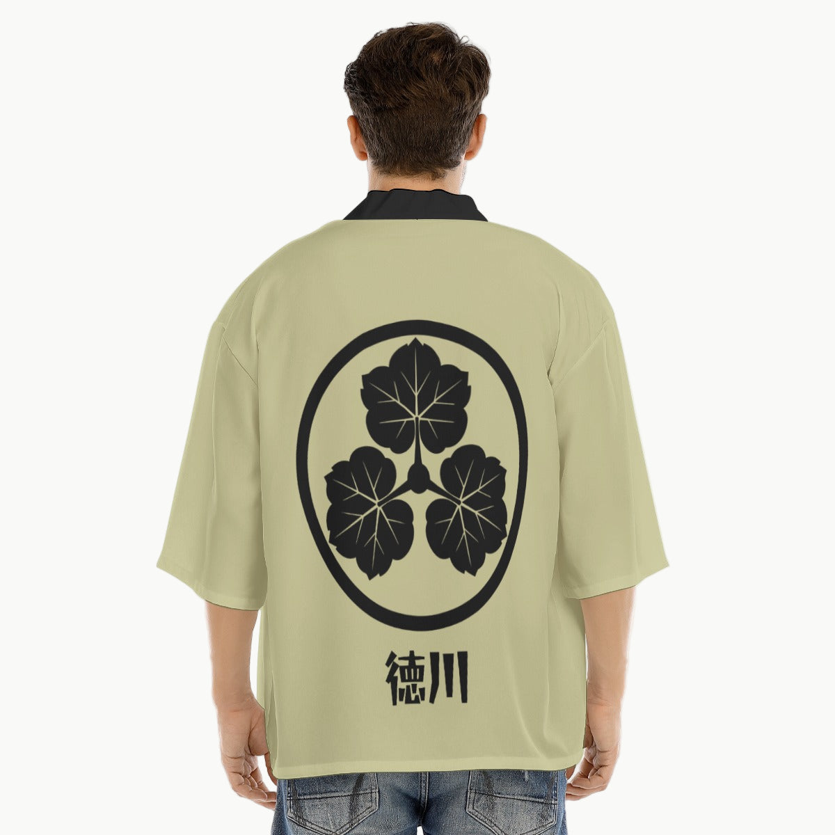 Sage Green Kimono Shirt with Traditional Mon Crest | Tengura Store