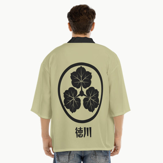 Sage Green Kimono Shirt with Traditional Mon Crest | Tengura Store