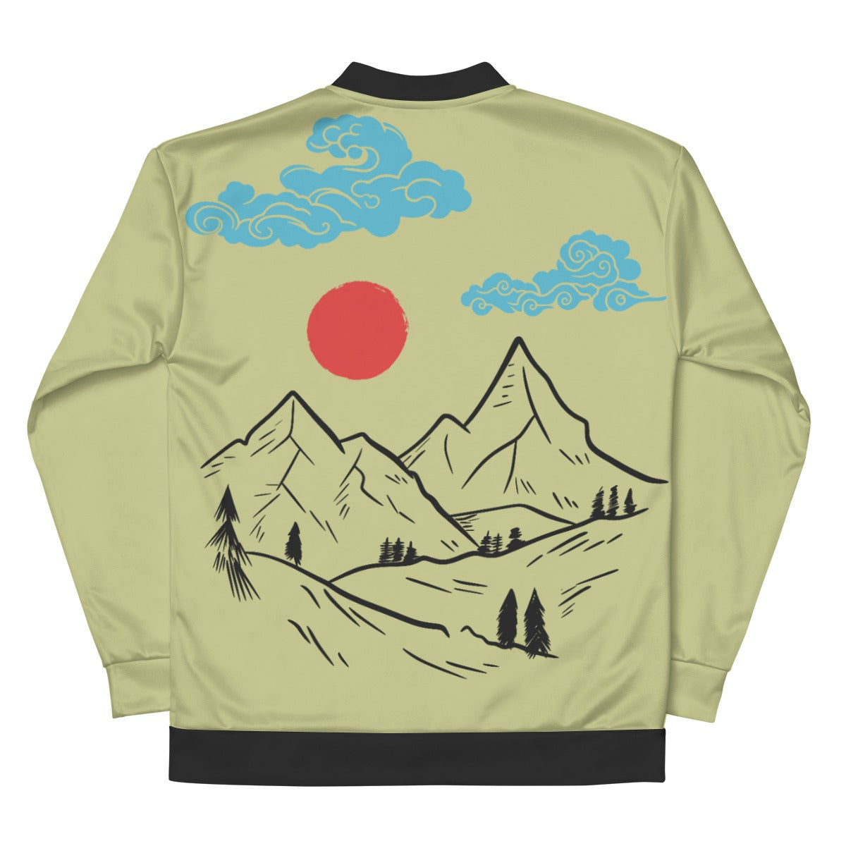 Olive Japanese Mountain Bomber Jacket with Red Sun | Tengura Store