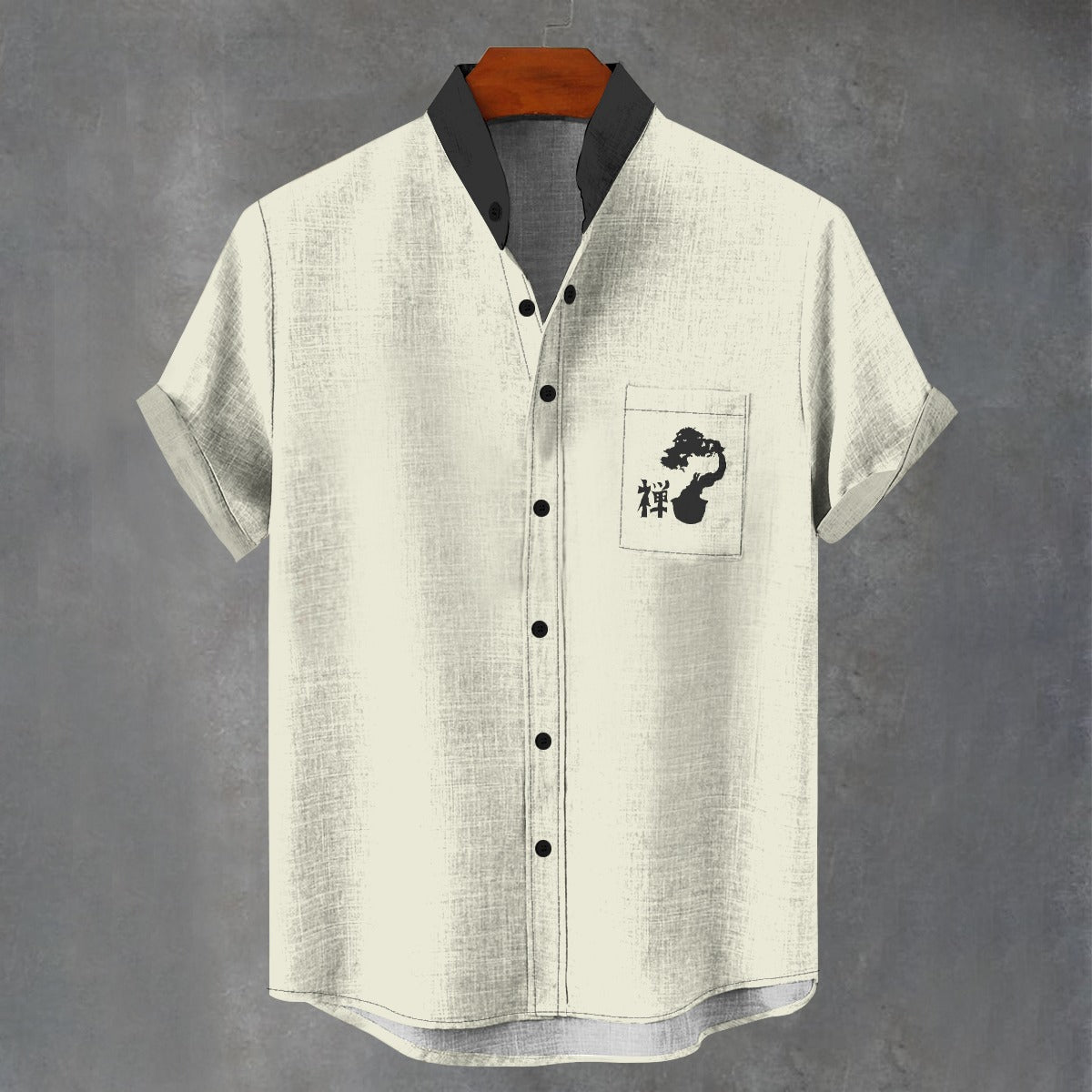 Cotton Japanese Calligraphy Pocket Shirt Beige | Tengura Store