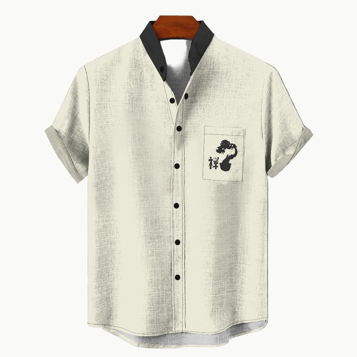 Cotton Japanese Calligraphy Pocket Shirt Beige | Tengura Store