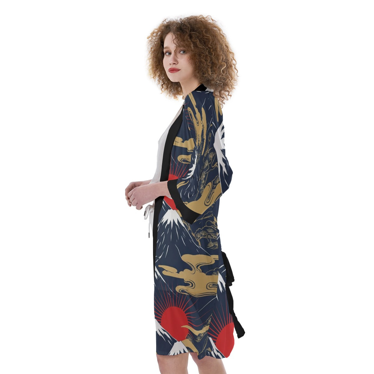 Japanese Crane Kimono with Red Sun Pattern | Tengura Store