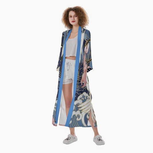 Long Wave Kimono Robe Hokusai Style | Tengura Store