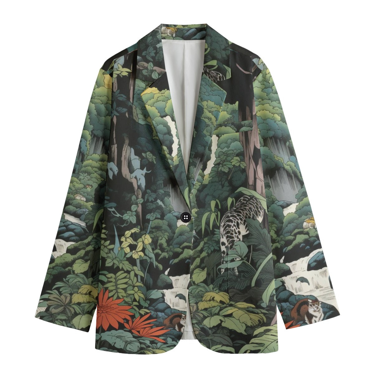 Japanese Jungle Blazer - Leopard & Tropical Forest Print Jacket