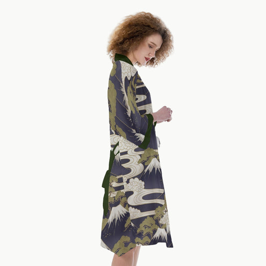 Mount Fuji Cloud Kimono Green Trim | Tengura Store